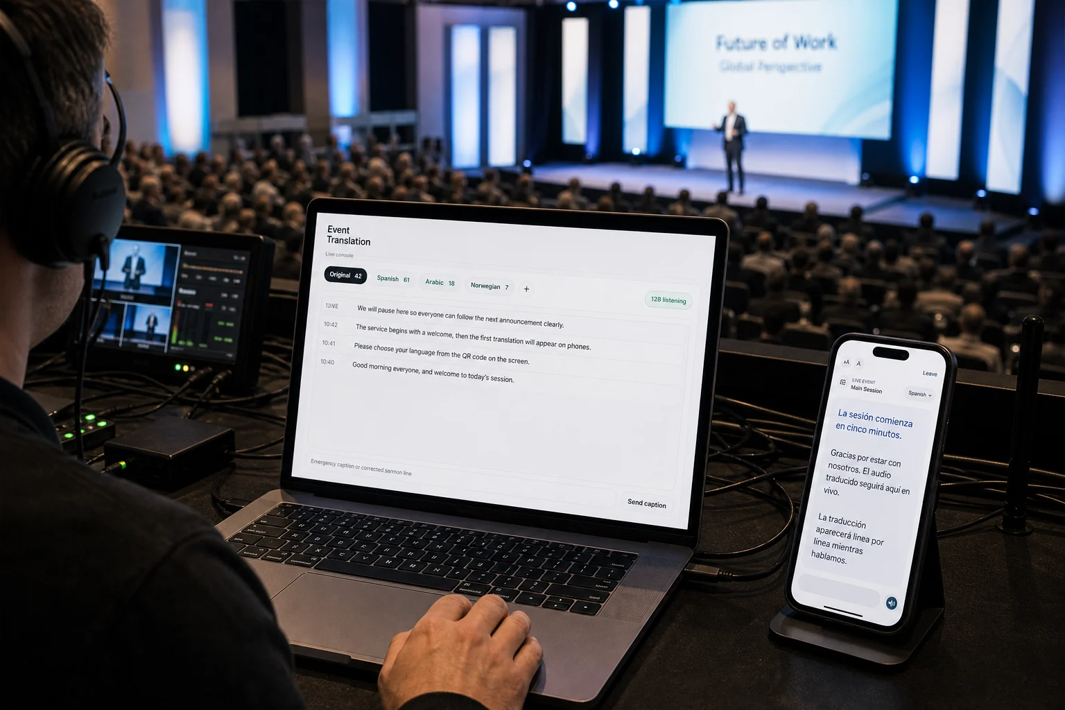 The booth at a conference keynote.