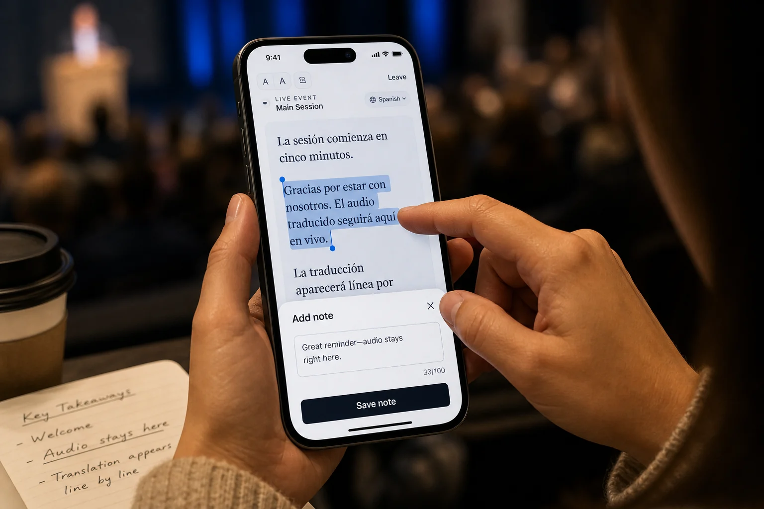 A phone showing a followed organization's upcoming sessions.