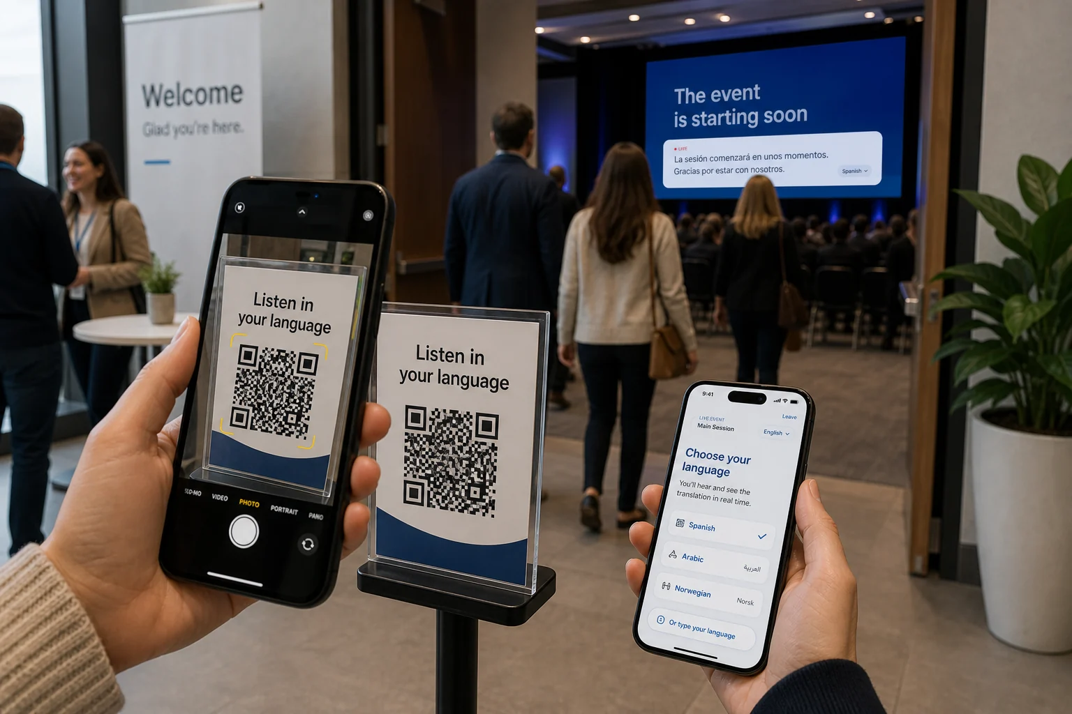 A visitor scanning a code to reach an organization's page and join in their language.